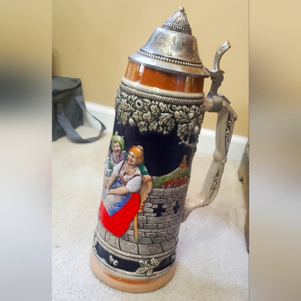 Vintage Handarbeit Gerzit Gerz German Lidded Ceramic Beer Stein